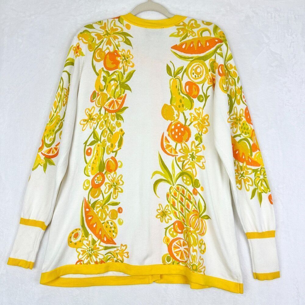 Bob Mackie Summer Harvest Button Front Cardigan Size Large Floral Fruit Art - Picture 2 of 8